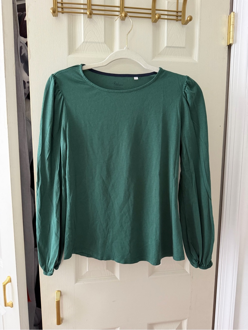 Boden Women's Green Long Sleeve Puff-Sleeve Top